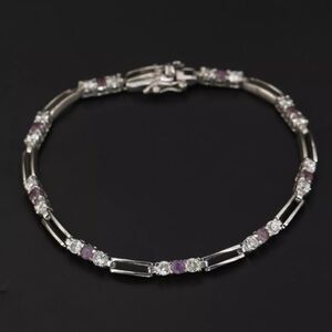 Vintage sterling silver designer HMI Amethyst‎ and white CZ, 7.5 tennis bracelet